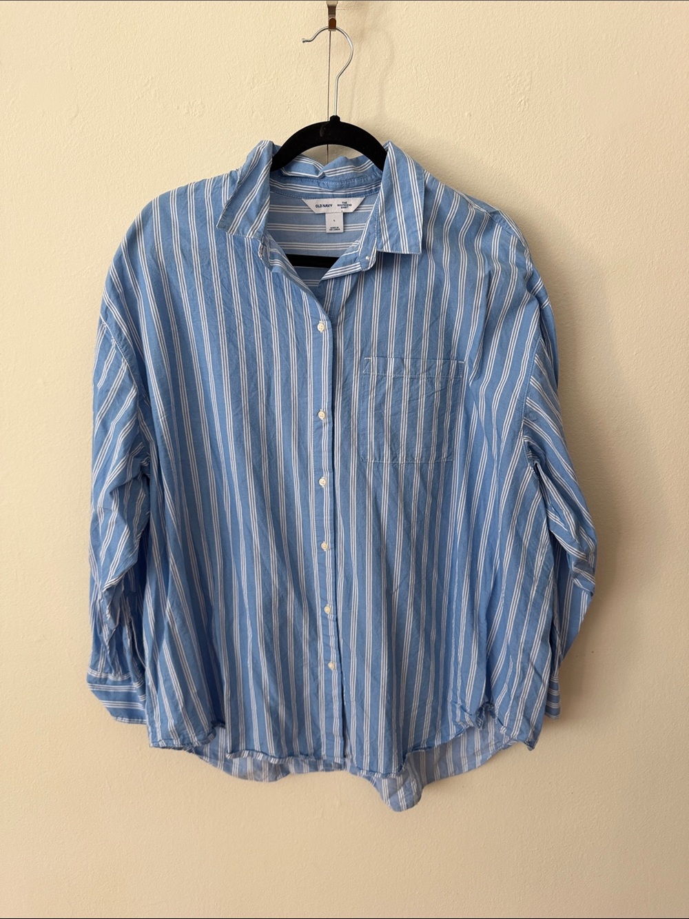 Old Navy Blue and White Striped Button-Down Shirt
